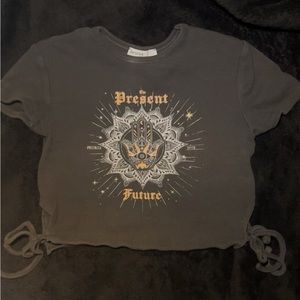 Grey top with cool design and bows on sides